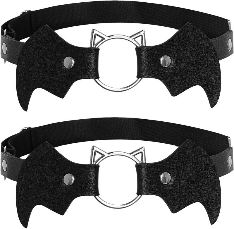 Sucrain 2pcs Adjustable Bat-Shaped Leg Garter,Elastic Belt Punk Gothic Thigh Ring Garter for Cosplay, Spike Party - Image 1